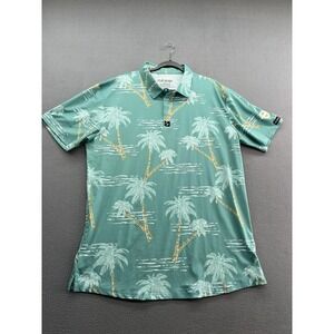 Full Wedge Golf Polo Shirt Mens 3XL Teal Tropical Palm Print Performance Stretch